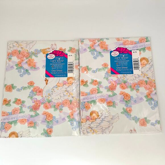 12 Vintage Forget Me Not Baby Shower Boy Girl Gift Wrap Sheets Sealed - Picture 8 of 9